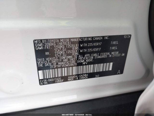 44573669 :رقم المزاد ، 2T3P1RFV6SW508670 vin ، 2025 Toyota Rav4 Xle مزاد بيع