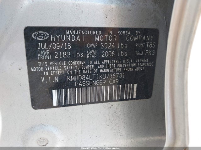 KMHD84LF1KU736731 Hyundai ELANTRA SEL