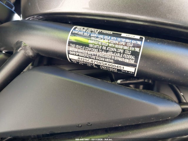 Aukcja sprzedaży 2025 Honda Cmx1100 A2, vin: JH2SC8750SK000451, numer aukcji: 44573697