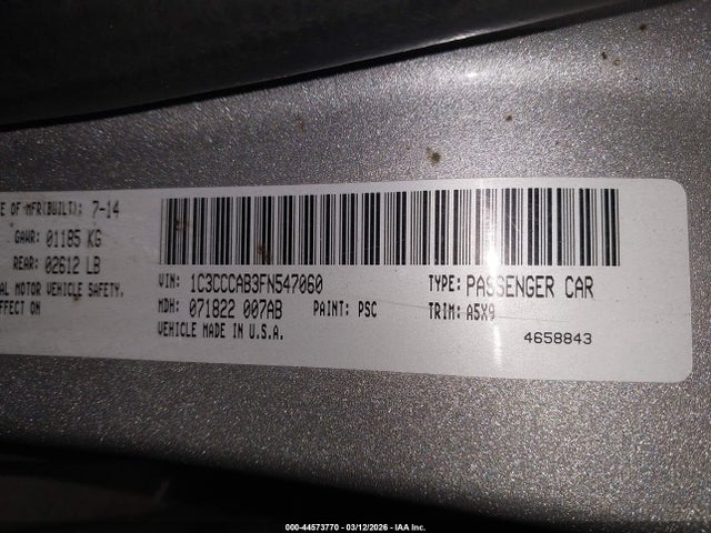 2015 Chrysler 200 Limited მანქანა იყიდება აუქციონზე, vin: 1C3CCCAB3FN547060, აუქციონის ნომერი: 44573770