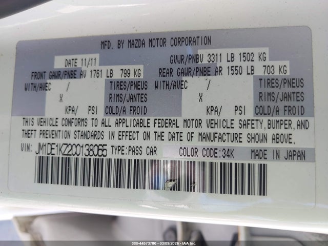 Aukcja sprzedaży 2012 Mazda Mazda2 Sport, vin: JM1DE1KZ2C0138065, numer aukcji: 44573780