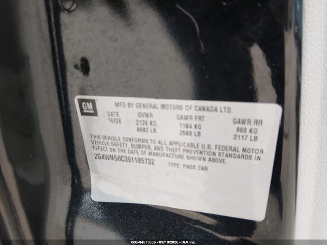 44573806 :رقم المزاد ، 2G4WN58C391185732 vin ، 2009 Buick Lacrosse Super مزاد بيع