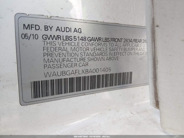 44573840 :رقم المزاد ، WAUBGAFLXBA001405 vin ، 2011 Audi S4 3.0 Premium Plus مزاد بيع