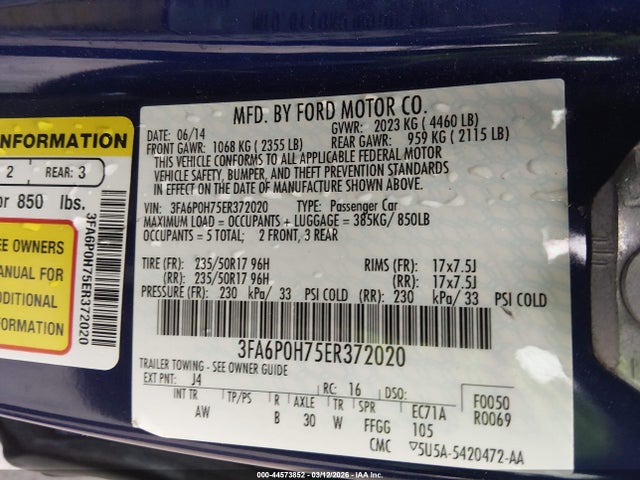 Ford FUSION SE 2014 3FA6P0H75ER372020 Image 9