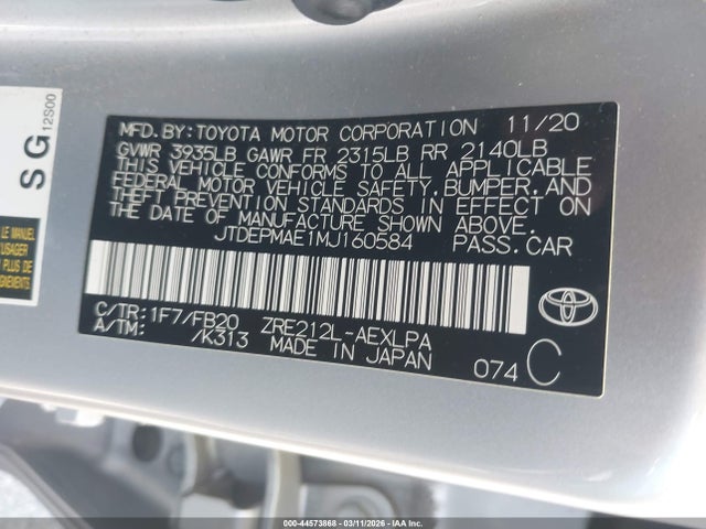 2021 TOYOTA COROLLA JTDEPMAE1MJ160584 Photo 8