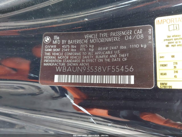 2008 BMW 135I WBAUN93538VF55456 Photo 8