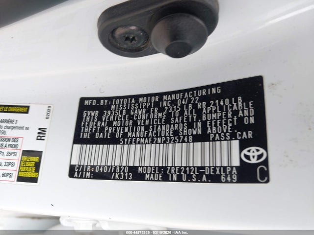 2022 TOYOTA COROLLA 5YFEPMAE2NP325748 Photo 8