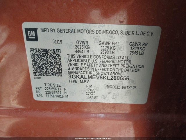 44573938 :رقم المزاد ، 3GKALMEV6KL288656 vin ، 2019 Gmc Terrain Sle مزاد بيع