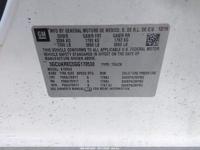 3GCUKREC5GG178530 Chevrolet Silverado 1500 1lt