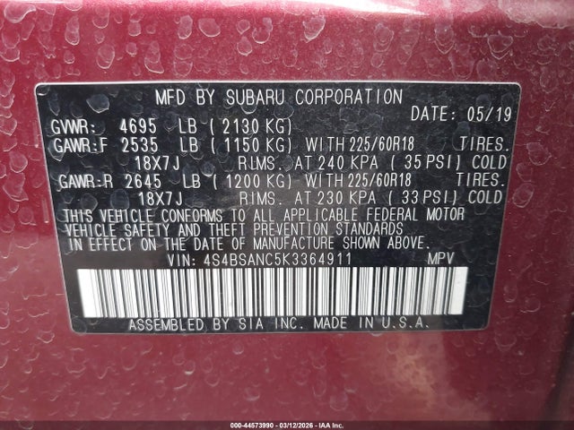 4S4BSANC5K3364911 Subaru Outback 2.5i Limited