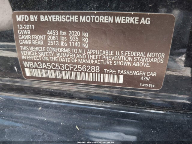 44573994 :رقم المزاد ، WBA3A5C53CF256288 vin ، 2012 Bmw 328i مزاد بيع
