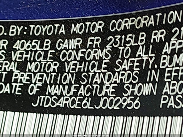 44573995 :رقم المزاد ، JTDS4RCE6LJ002956 vin ، 2020 Toyota Corolla Se مزاد بيع