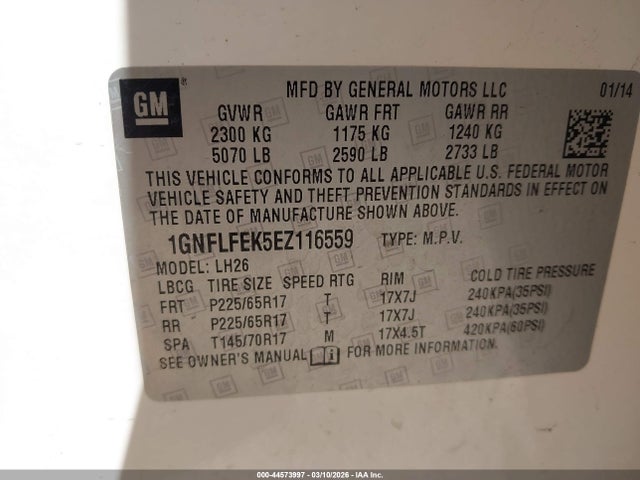 Chevrolet EQUINOX 1LT 2014 1GNFLFEK5EZ116559 Image 9