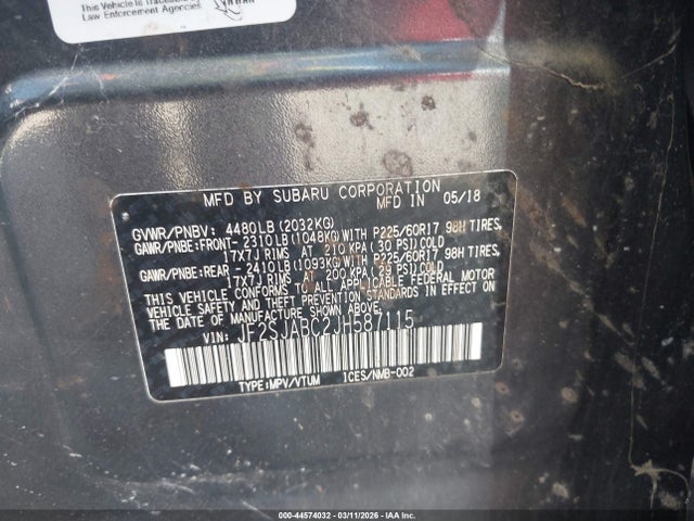 2018 Subaru Forester 2.5i მანქანა იყიდება აუქციონზე, vin: JF2SJABC2JH587115, აუქციონის ნომერი: 44574032