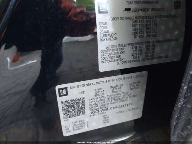 3GCPWBEK1MG244177 Chevrolet Silverado 1500 2wd Short Bed Custom