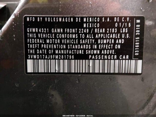 3VWD17AJ9FM281796 Volkswagen Jetta 1.8t Se