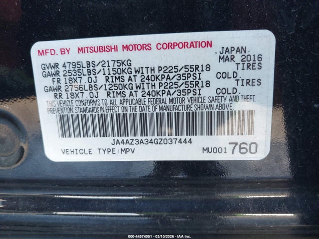 2016 MITSUBISHI OUTLANDER JA4AZ3A34GZ037444 Photo 8