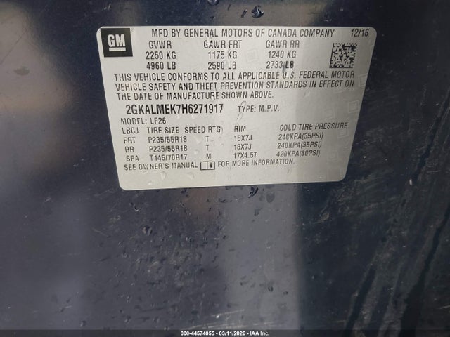 Aukcja sprzedaży 2017 Gmc Terrain Sle-1, vin: 2GKALMEK7H6271917, numer aukcji: 44574055