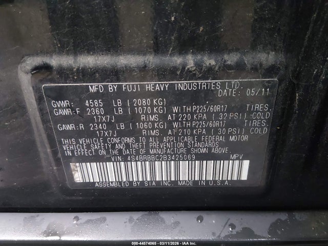 Aukcja sprzedaży 2011 Subaru Outback 2.5i Premium, vin: 4S4BRBBC2B3425069, numer aukcji: 44574065
