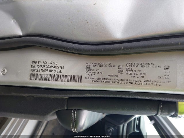 Aukcja sprzedaży 2021 Jeep Grand Cherokee L Overland 4x4, vin: 1C4RJKDGXM8122198, numer aukcji: 44574086