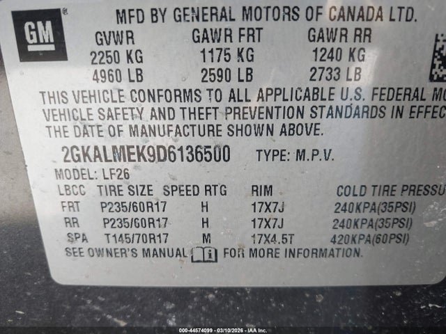 2013 Gmc Terrain Sle-1 მანქანა იყიდება აუქციონზე, vin: 2GKALMEK9D6136500, აუქციონის ნომერი: 44574099