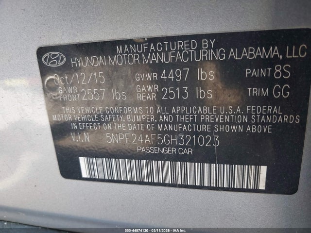 Aukcja sprzedaży 2016 Hyundai Sonata Se, vin: 5NPE24AF5GH321023, numer aukcji: 44574130