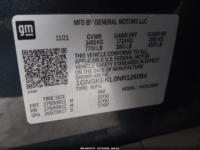 1GNSKEKL0NR126084 Chevrolet Suburban 4wd Rst