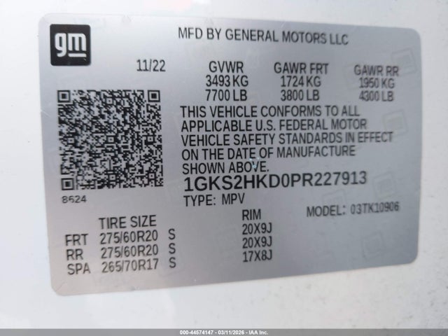Aukcja sprzedaży 2023 Gmc Yukon Xl 4wd At4, vin: 1GKS2HKD0PR227913, numer aukcji: 44574147