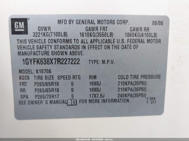 2007 CADILLAC ESCALADE 1GYFK638X7R227222 Photo 8