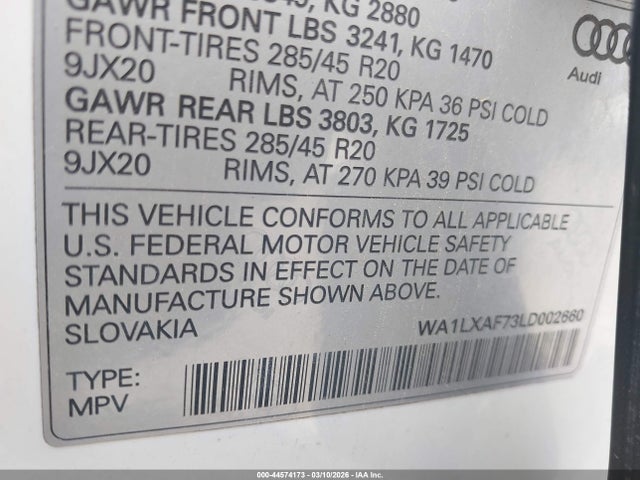 Aukcja sprzedaży 2020 Audi Q7 Premium Plus 55 Tfsi Quattro Tiptronic, vin: WA1LXAF73LD002660, numer aukcji: 44574173