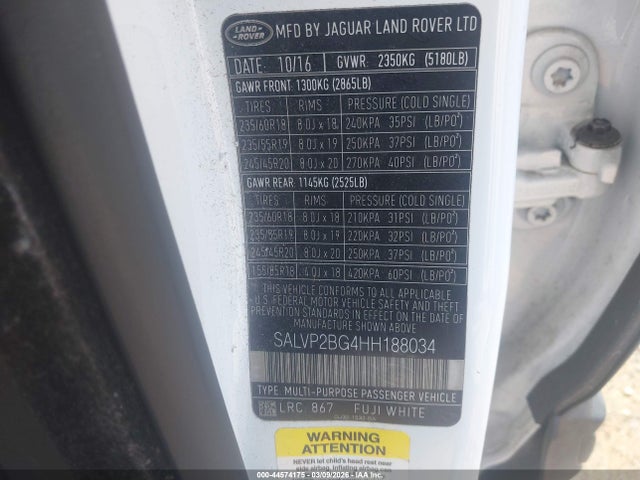 2017 LAND ROVER RANGE ROVER EVOQUE SALVP2BG4HH188034 Photo 8