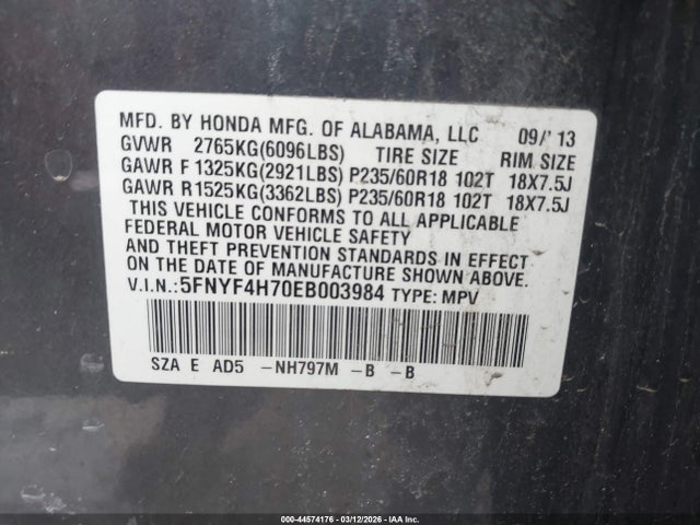 2014 HONDA PILOT 5FNYF4H70EB003984 Photo 8