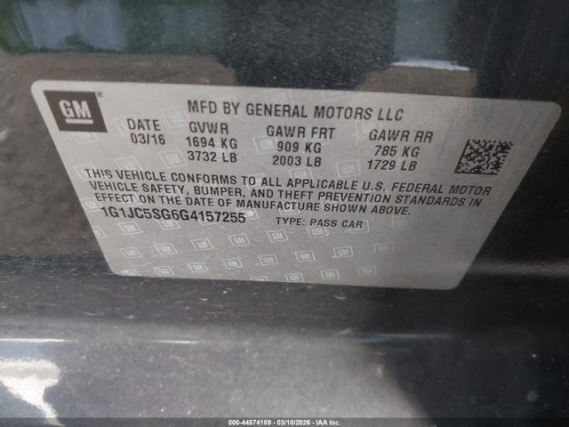 1G1JC5SG6G4157255 Chevrolet Sonic Lt Auto