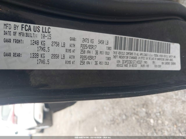 Aukcja sprzedaży 2016 Dodge Journey Sxt, vin: 3C4PDCBG1GT145527, numer aukcji: 44574190