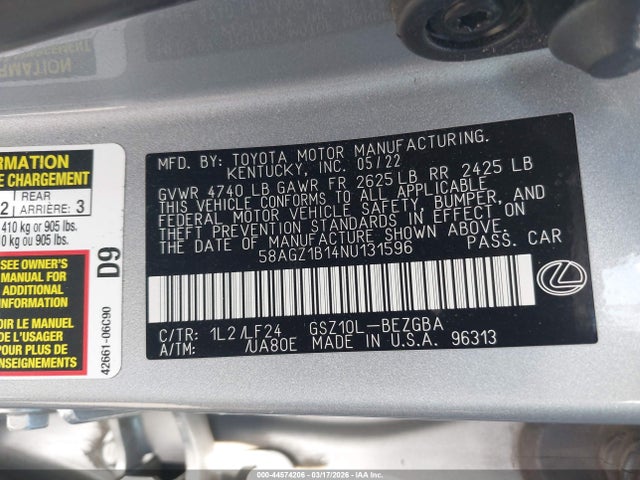 2022 LEXUS ES 350 58AGZ1B14NU131596 Photo 8
