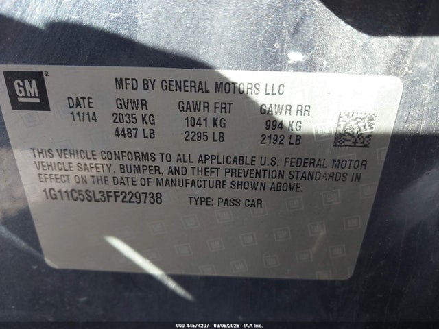Продажа на аукционе авто 2015 Chevrolet Malibu 1lt, vin: 1G11C5SL3FF229738, номер лота: 44574207