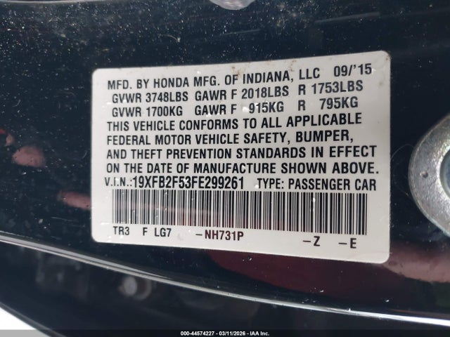 Aukcja sprzedaży 2015 Honda Civic Lx, vin: 19XFB2F53FE299261, numer aukcji: 44574227