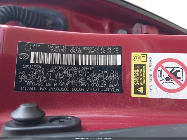 44574300 :رقم المزاد ، JTHBK1GG3E2089844 vin ، 2014 Lexus Es 350 مزاد بيع