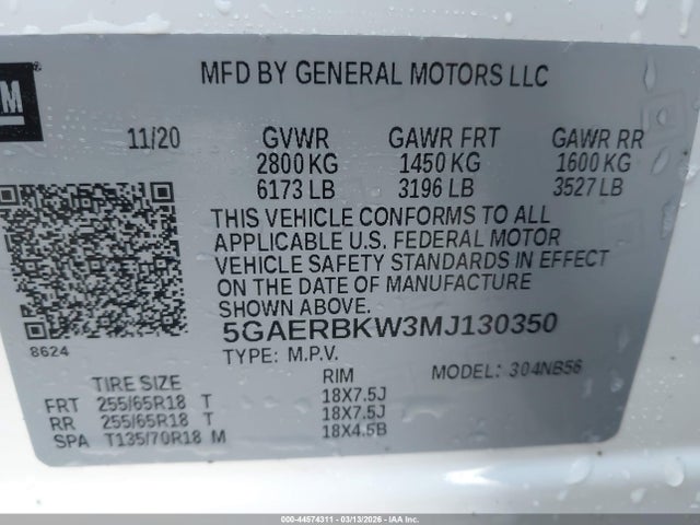 44574311 :رقم المزاد ، 5GAERBKW3MJ130350 vin ، 2021 Buick Enclave Fwd Essence مزاد بيع