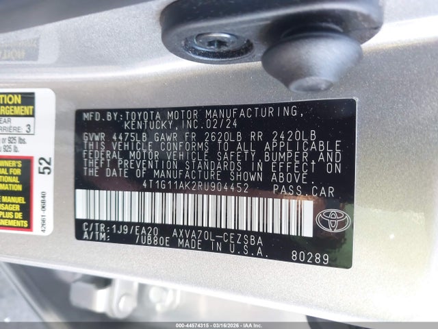 4T1G11AK2RU904452 Toyota CAMRY SE