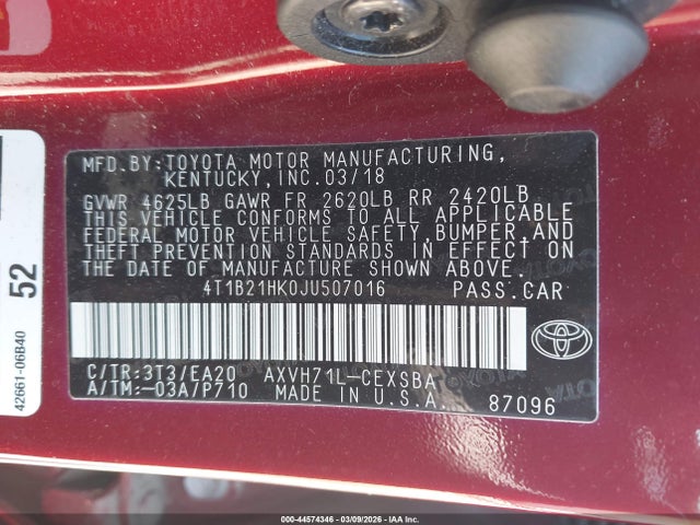 4T1B21HK0JU507016 Toyota Camry Hybrid Se