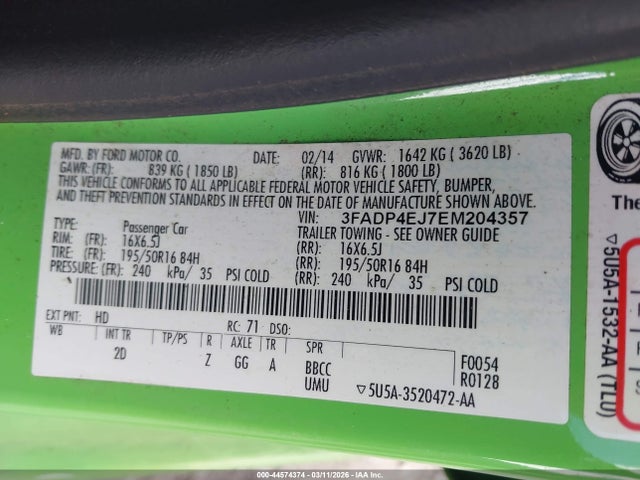 3FADP4EJ7EM204357 Ford FIESTA SE