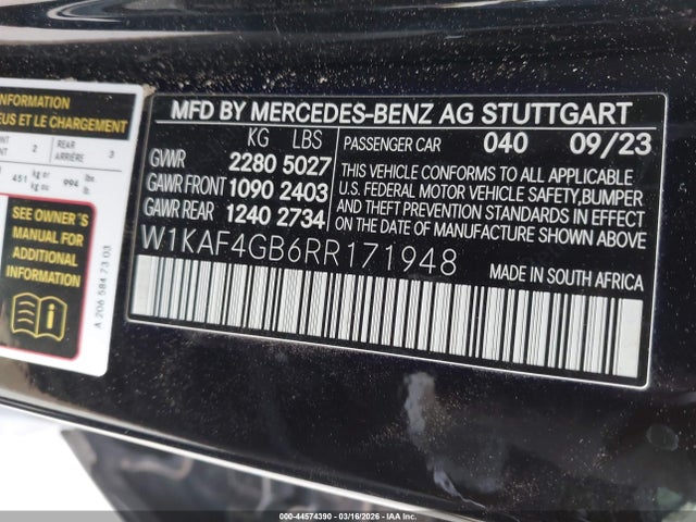 Aukcja sprzedaży 2024 Mercedes-benz C 300, vin: W1KAF4GB6RR171948, numer aukcji: 44574390