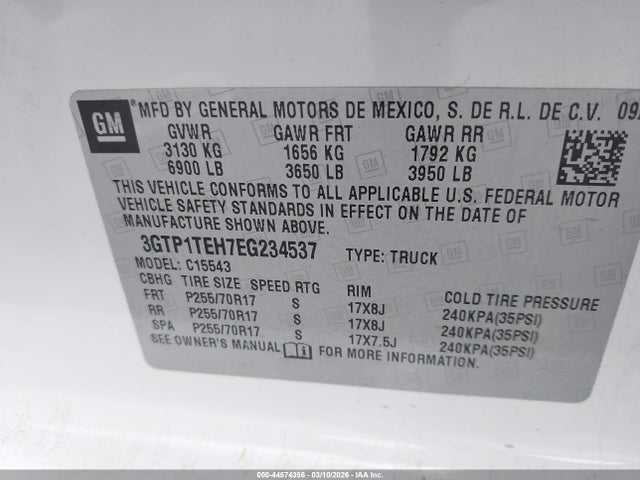 44574396 :رقم المزاد ، 3GTP1TEH7EG234537 vin ، 2014 Gmc Sierra 1500 مزاد بيع