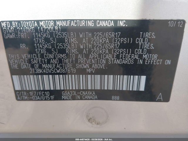 2012 TOYOTA RAV4 2T3BK4DV5CW087619 Photo 8