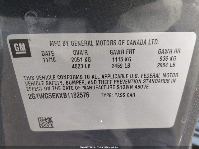 Aukcja sprzedaży 2011 Chevrolet Impala Lt, vin: 2G1WG5EKXB1182576, numer aukcji: 44574439
