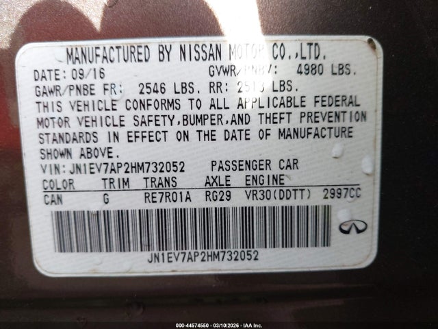 Aukcja sprzedaży 2017 Infiniti Q50 3.0t Premium, vin: JN1EV7AP2HM732052, numer aukcji: 44574550