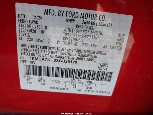 Aukcja sprzedaży 2025 Ford Explorer St-line, vin: 1FMUK7KH6SGB29129, numer aukcji: 44574553