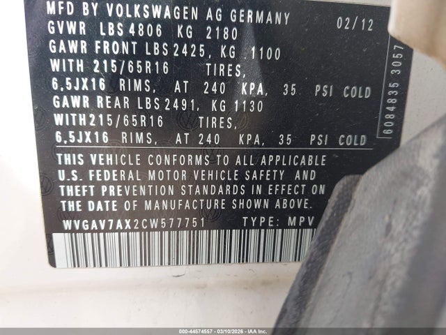 2012 VOLKSWAGEN TIGUAN WVGAV7AX2CW577751 Photo 8