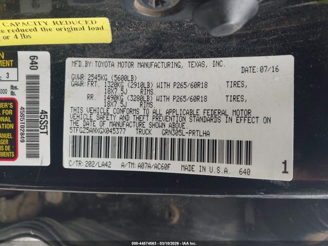 Aukcja sprzedaży 2016 Toyota Tacoma Limited, vin: 5TFGZ5ANXGX045377, numer aukcji: 44574563